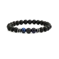 Detail view of 8mm matte black beads bracelet with blue tiger eye and lava stone accent - Matte Blue Tiger Eye