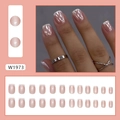 French tip press-on nails in light pink pearl finish, 24-piece minimalist set for women - Simple Pearlescent French Style (W1973/With Glue)