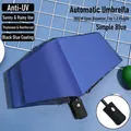 Blue automatic UV folding umbrella with black vinyl coating and 100cm diameter canopy - 8-Rib Automatic / Navy Blue