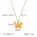 Detailed size specifications for bubble letter W pendant gold stainless steel necklace - Letter W (HC-N40051-W)