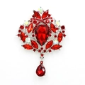 Luxury red crystal flower brooch with water drop pendant in vintage silver style - XD145-4-Silver Red Teardrop Vintage