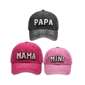 Matching family baseball caps set in grey, magenta and pink with PAPA MAMA MINI embroidery - Family Set (PAPA+MAMA+MINI) / Black/Red/Pink