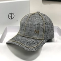 Detail of tweed baseball cap with rhinestones and metal M logo in premium gift box - Adjustable / Black