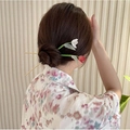 Elegant Chinese style flower hairpins set with red tulip and white blossom motifs - 113# Gold (White Red Resin Flower)