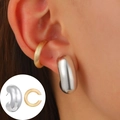 Ensemble de boucles d'oreilles tendance avec clou argenté et clip doré torsadé - Ensemble Poignet d'Oreille Puce Or Fileté (12194)