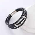 Pulsera multicapa de hombre en cuero trenzado negro con cierre de acero inoxidable plata - Color Acero
