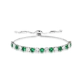 Adjustable silver bracelet featuring emerald green and clear zircon stones in claw settings - Silver Green White Zirconia Bracelet (0127 White + Green)