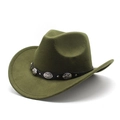 Detailed view of dark green wool felt cowboy hat with silver floral metal studs on band - M(56-58cm) / Army Green