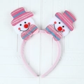 Pink Christmas headband featuring cute plush snowman figures for festive costumes - G4-3 Sequin Luminous Double Snowman