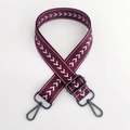 Detail of purple nylon strap with white arrow embroidery and black metal swivel hooks - Purple Silver Thread + Gunmetal Buckle