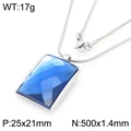 Retro square blue crystal pendant on silver snake chain necklace made of stainless steel - Steel 25*21mm Blue (KN292792-GC)
