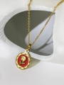 18K gold-plated titanium steel necklace featuring a vintage red enamel rose heart pendant - Rose