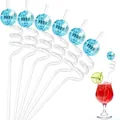 Blue disco mirror ball reusable spiral straws for Christmas party decoration and drinks - Sky Blue