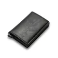Slim RFID blocking black leather pop-up card holder wallet with minimalist carbon fiber finish - Black