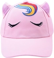 Rosa Mädchen-Baseballkappe mit Einhornmähne-Stickerei und glitzernden Paillettenohren - Rosa Blinzelnde Augen