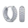 Punk style S925 sterling silver hoop earrings with textured bead pattern for women - Silver Polka Dot Embossed Hoop (10)