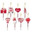 8-piece Valentines DIY diamond painting keychains set with pink heart and gnome designs - Style 9