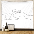 Dettaglio dell'arazzo minimalista bianco e nero con motivo a gesto di mano a cuore - Sm004 / 73*95CM (Spazzolato)