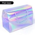 Holographic laser gift box with blue rope handle for cakes and nougat packaging - 20x10x13.5cm-Handheld Gift Box / Plain Holographic Silver