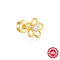 Golden S925 sterling silver flower stud earring with a sparkling round zircon stone - Single Stud Earring / Simple Five-Petal Flower-Gold