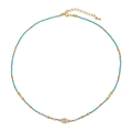 Collana artigianale con perle d'acqua dolce colorate, pietre turchesi e dettagli dorati - Stile Catena Dorata Dopamina (XL -1006J)