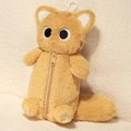 Orange cat plush pencil case with cute tail, zipper closure and soft hanging strap - Yellow Cat Pencil Bag