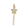 Golden star magic wand pendant with clear zircon inlay for DIY jewelry making - Gold Star Magic Wand Zircon Pendant