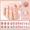 Winter press-on nail set in pink gradient with silver glitter and white snowflake patterns - Snowflake Glitter Gradient with Glue (W3092)