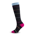 Black compression socks with blue cuffs and colorful heartbeat wave patterns for sports - Black ECG