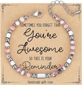 Pink bohemian style handmade stone beaded bracelet with adjustable silver extension chain - Awesome Card Style / With Card / Pink Zebra Jasper