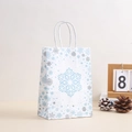 Sac cadeau en papier kraft blanc avec flocons de neige bleus et poignées festives - 027-1 Bleu (Base Blanche Flocon Bleu)