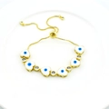 Verstellbares vergoldetes Evil Eye Armband mit weißen Herzen und Zirkonia Steinen - Weiß