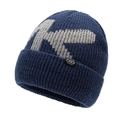 Berretto in maglia blu scuro con lettera K grigia e risvolto spesso per l'inverno - Taglia unica / Blu navy