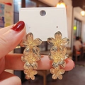 Three-layer golden flower earrings with 925 silver needle and radial brushed texture - Gold Three-layer Flower