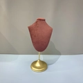 Dusty rose velvet necklace bust display stand with elegant gold metal base for jewelry - Tall Necklace Bust Display (Dusty Rose)