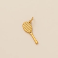 Detail view of a gold-plated stainless steel tennis racket pendant with a bail - Tennis Racket