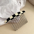 Checkered acetate hair comb clip with metal teeth for styling bangs and flyaway hair - Black and White Checkers