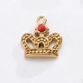 French palace style crown pendant with gold textured metal and red bead setting - Red Natural Stone Crown