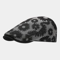 Macro detail of daisy floral print and woven texture on a grey vintage octagonal cap - Adjustable / Black