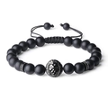 Detail of adjustable braided cord on 8mm tiger eye stone bracelet with lion head - Matte Stone Bracelet