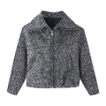 Chaqueta bomber en blanco y negro con solapa grande y cremallera metálica frontal - S / Gris Pizarra