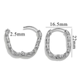 Silver textured stainless steel rectangular hoop earrings with dimensions 16.5x22mm - Silver Double Patterned