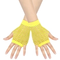 Short neon yellow fishnet gloves in punk style with stretch mesh and fingerless design - One Size / Bright Yellow