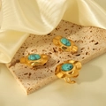 Vintage-Schmuckset mit goldfarbenem Ring und ovalen Türkis-Ohrsteckern für Damen - Retro Ovales Türkis-Schmuckset Stil (YYSU024007)