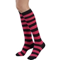 Pink and black striped knee-high socks with elastic cuffs and cozy knit texture - Rose Red and Black Wide Stripes