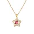 Gold plated necklace with star pendant and red gemstone flower centerpiece - Star Pendant / Rose Red