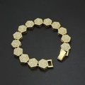 Iced-out gold geometric hexagon link bracelet for men with sparkling pavé rhinestones - Gold