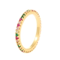 Bague fine dorée avec pavage de pierres précieuses rouges vertes roses et blanches - Pierres en Rangée Colorées / Or/Multicolore