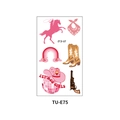 Pink cowboy style temporary tattoos for girls with boots, hats and rainbows, model TU-E75 - TU-E75