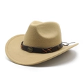 Classic camel western cowboy hat for men and women with leather band and vintage buckle - M (56-58cm) / Camel
